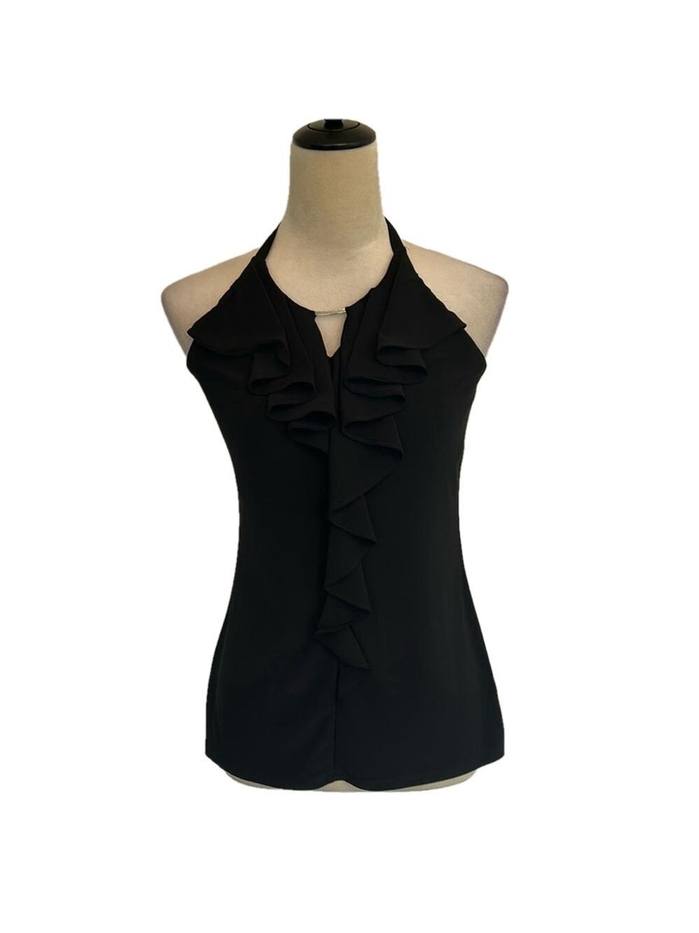 White House Black Market: Black, Tie Halter Top, Size Small - Picture 1 of 7